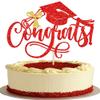 1 PCS Congrats 2026 Graduation Cake Topper Glitter Class of 2026 Congrats Grad Cake Decorations Bow Diploma Grad Cap Cake Pick for 2026 High School College Senior Graduation Party Decorations Red view 1