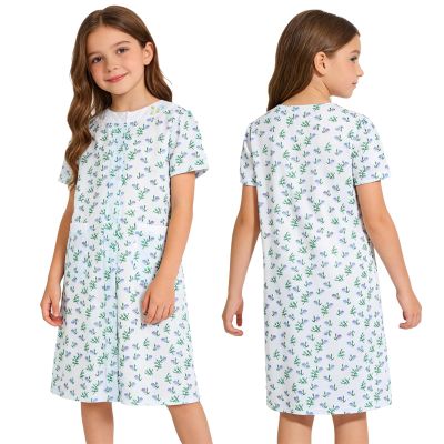 ACSUSS Girls Granny Dress Halloween Costume Floral Print Short Sleeve Stage Performance Clothes for School Day Party Green 4-5 Years