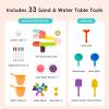 OOOK Wooden Sand and Water Table with 2 Bins, Painting Acrylic Board, 20PCS Water Toy Accessories, Adjustable Height Sensory Sand for Toddlers, Easy to Assemble view 2