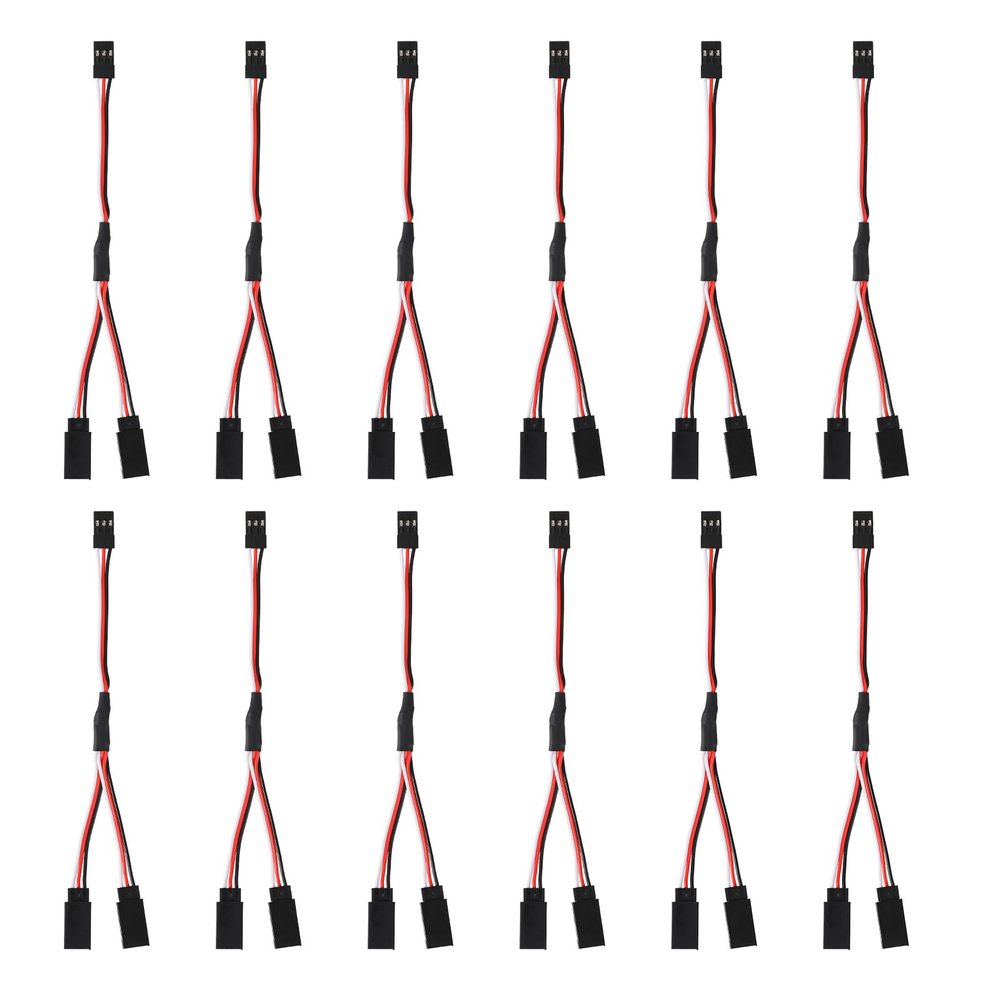 12pcs Servo Extension Cables Kit, 16.8cm/6.61in Male to 2 Female Y Connector Harness Wire 3 Pin Plug Splitter Servo Adapter Compatible with JST RC Jr Futaba RC Cars or Aircraft Parts Accessories