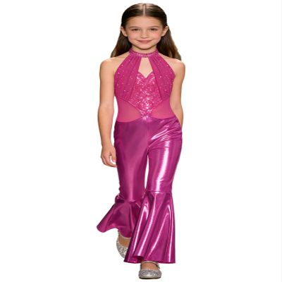 ACSUSS Girls Glam Jumpsuit with Fringe Metallic Shiny Rompers Rave Party Romper Costume Wedding Night Hot Pink 4 Years