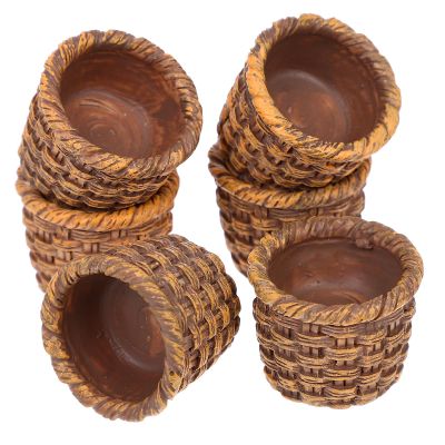 Gatuida 6pcs Miniature Resin Rattan Baskets Small Doll House Baskets Storage Organizers Mini Accessories for Crafts and Dollhouse Decor