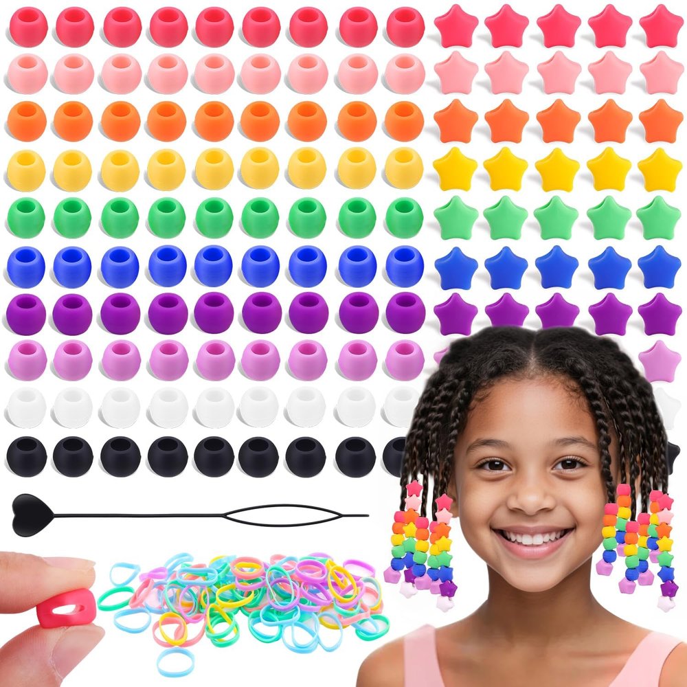 Tinkrstuff 150pcs Mixcolor Round and Star Small Silicone Beads for Hair