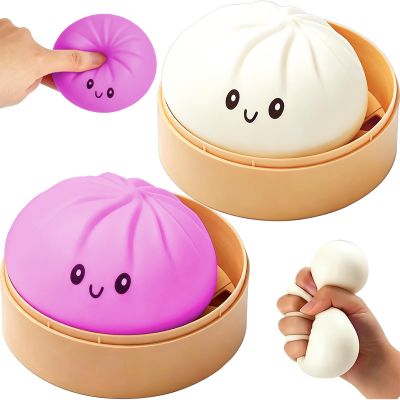 2 Pack Dumpling Squeeze Soft TPR Squeeze, Slow Rising Stress Relieving Fidget Gift, Bao Bun Desk Decoration, Handheld Relaxation for Office HomeWhite/Purple