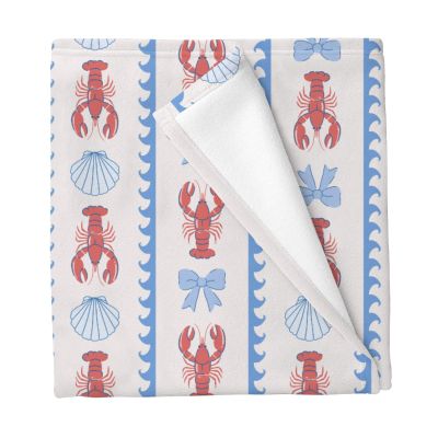Vintage Lobster Seashells Striped Baby Blankets for Boys Girls Summer Lobster Bows Crib Blanket for Infant Toddler Newborn Sea Coastal Marine Animals Soft Lightweight Nursery Swaddling Wrap 50x60in