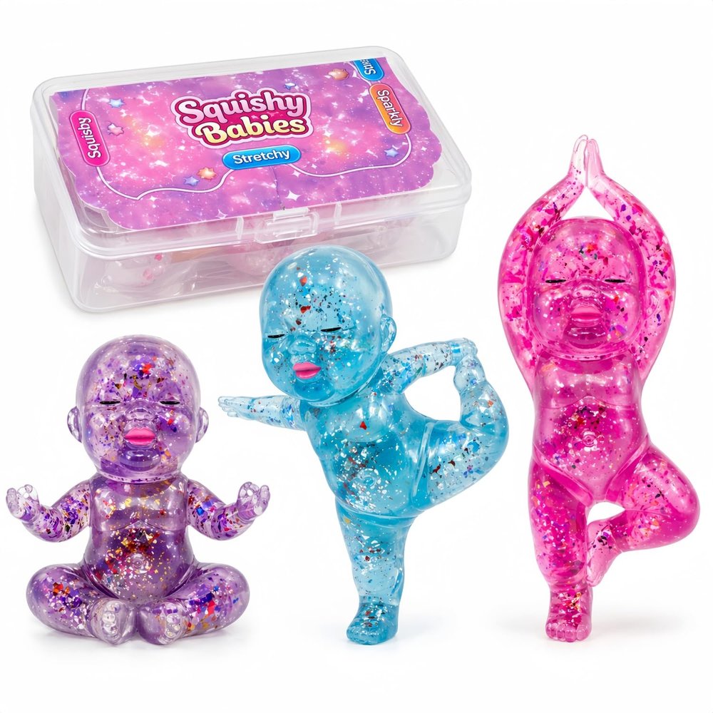 3PCS Baby Squishy Glitter Slow Rising Sugar Squishy Babies Sensory Fidget Toy for Stress Relief Soft Cute Squeeze Desk Decor Gift