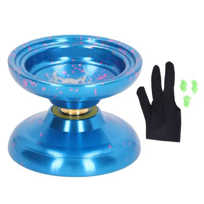 Unresponsive Aluminum Alloy Yoyo Ball, Advanced Yoyo Toy with 3 Strings and Glove, High Stability Metal Yoyo for Trick Training and Bind Return Practice (Blue)