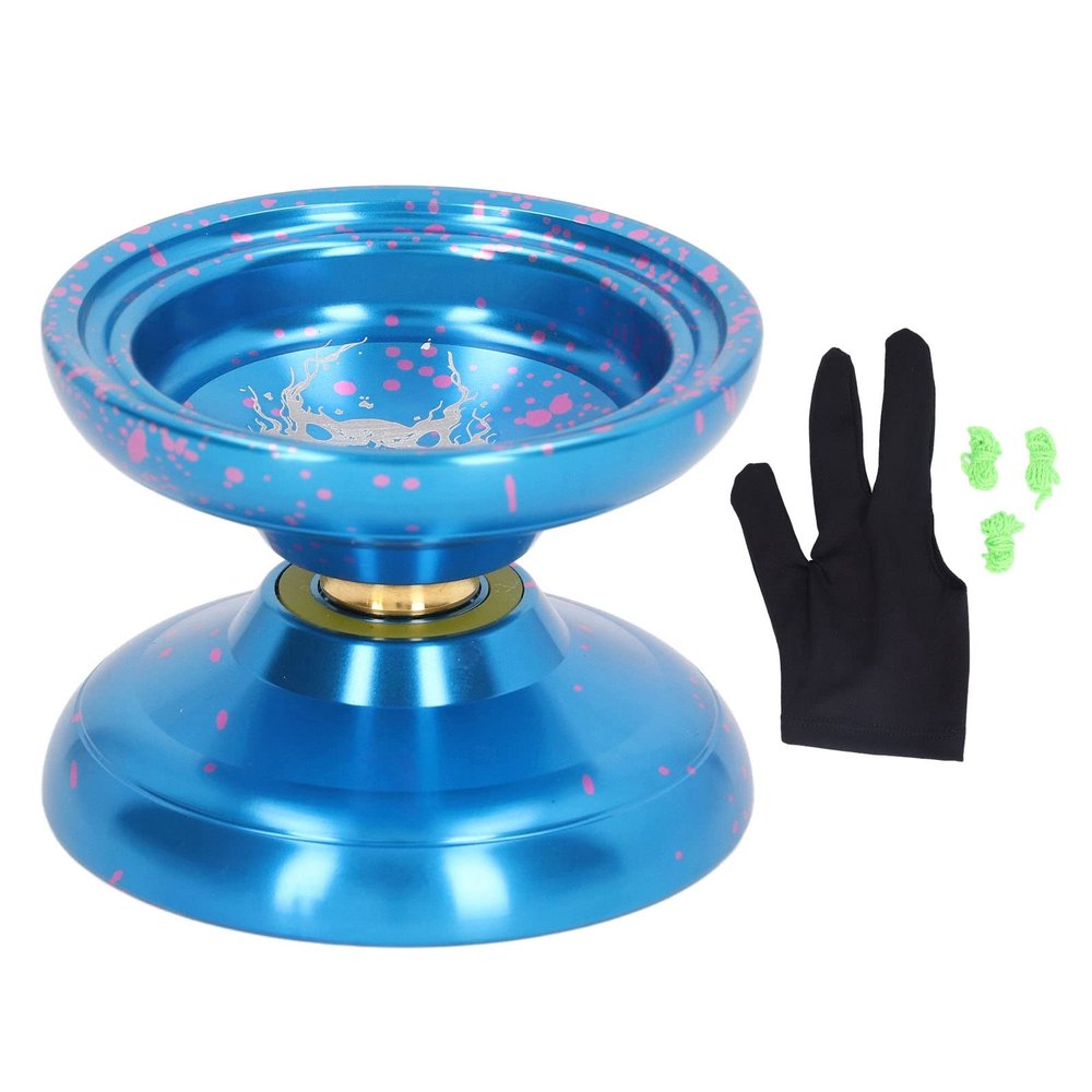 Unresponsive Aluminum Alloy Yoyo Ball, Advanced Yoyo Toy with 3 Strings and Glove, High Stability Metal Yoyo for Trick Training and Bind Return Practice (Blue)