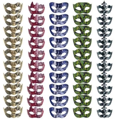 50Pcs Python Pattern Masquerade Venetian Masks,Women Men Vintage 5 Styles Venetian Mardi Gras Masks for Halloween Carnival Party