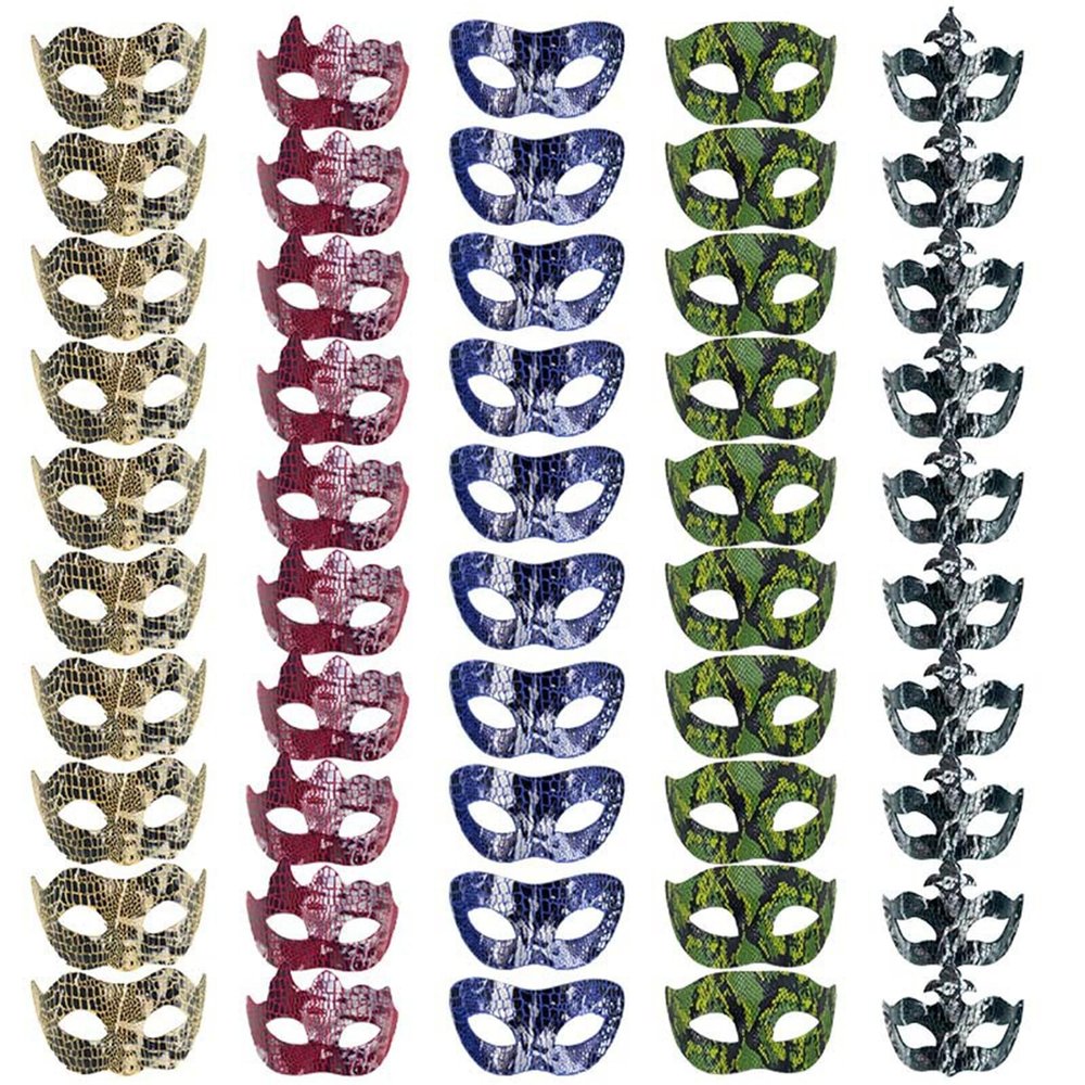 50Pcs Python Pattern Masquerade Venetian Masks,Women Men Vintage 5 Styles Venetian Mardi Gras Masks for Halloween Carnival Party