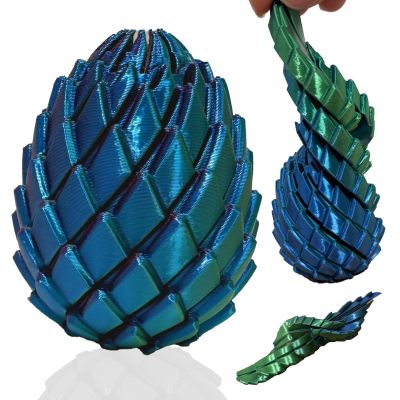 3D Printed Fidget Toys, 3D Printed Spiral Dragon Egg Fidget Toys, 3D Printed Spiral Egg Fidget Toy, Stress Relief Desk Fidget Toy, Classroom Prize, Party Favors (Blue Green)