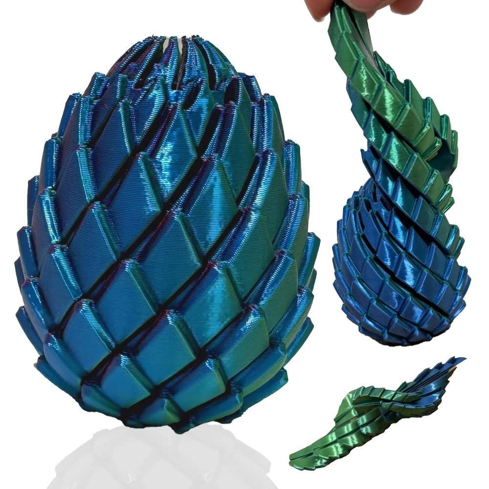 3D Printed Fidget Toys, 3D Printed Spiral Dragon Egg Fidget Toys, 3D Printed Spiral Egg Fidget Toy, Stress Relief Desk Fidget Toy, Classroom Prize, Party Favors (Blue Green)