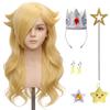 Bopocoko 7pcs Girls Blonde Princess Wig for Kids Halloween Anime Cosplay Costume - Long Wavy Wig Set with Crown Wand Brooch Earrings Wig Cap Pendant Accessories A-BU263 view 1