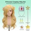 Bopocoko 7pcs Girls Blonde Princess Wig for Kids Halloween Anime Cosplay Costume - Long Wavy Wig Set with Crown Wand Brooch Earrings Wig Cap Pendant Accessories A-BU263 view 3