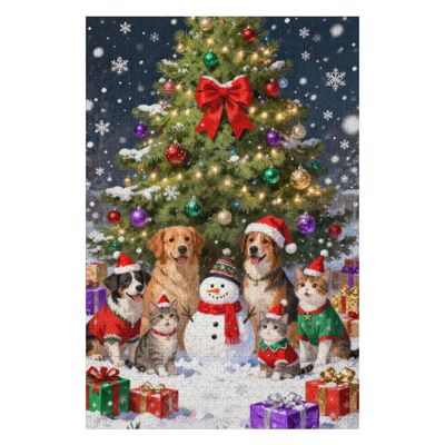 Christmas Puzzle for Adults 1000 Pieces Large Piece Jigsaw Puzzle with Cute Dogs, Cats, and Snowman, Fun DIY Family Game, Relaxing Puzzle for Sisters and Seniors, Home Wall Dcor Gift, 30x20 in