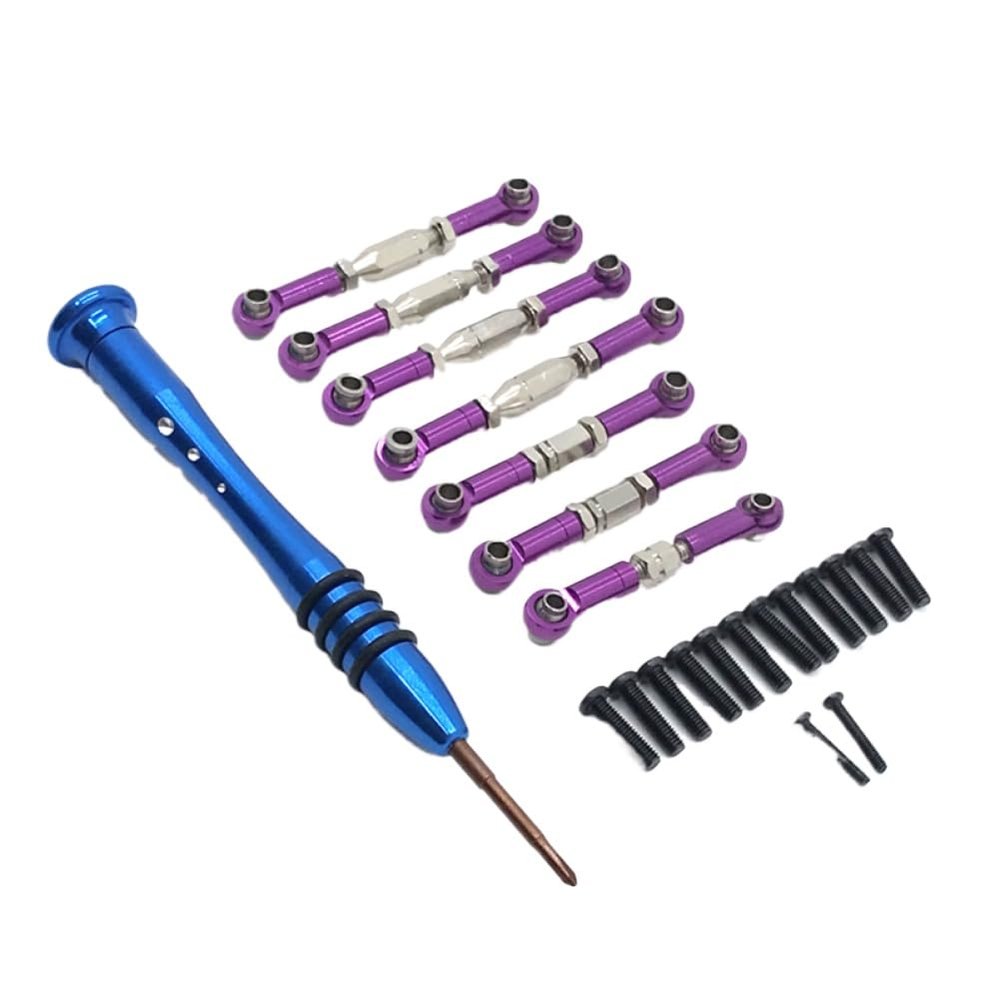 COMODO Metal Pull Rod Replacement Set for 1/10 RC Car Adjustable Steering Linkage Rods Compatible with 144010 01 02 124018 124017 124016 124019(Purple)