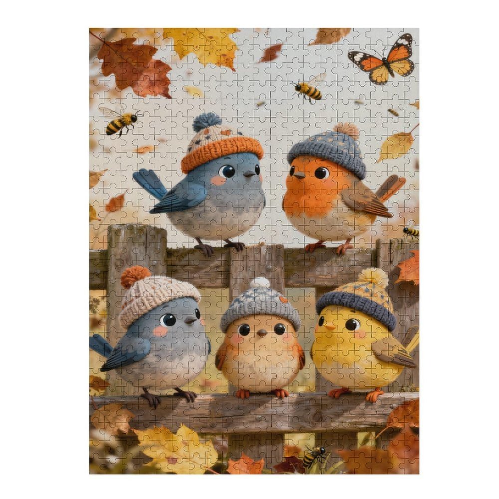 500 Piece Jigsaw Puzzle for Adults Autumn Bird Nature Scene, Butterflies Dragonflies and Flowers in Fall Landscape, Relaxing Art Puzzle Gift, Completed Size 20.5x15 in