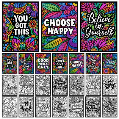 Cinrobiye 48 Pcs Velvet Coloring Posters Inspirational Quotes Fuzzy Posters to Color Bulk Felt Motivational Coloring Page for All Ages Classroom Assisted Living Festive Holiday Art&Craft Activity