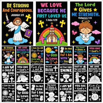 Cinrobiye 48 Pcs Velvet Coloring Posters Bible Fuzzy Posters to Color Bulk Felt Religious Inspirational Coloring Page Craft for Christian Party Favors Gift Prizes Sunday School Church Activities