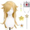 Juziviee 7 Pieces Girls Cosplay Wig Long Blonde Princess Costume Wig with Crown & Accessories for Kids Halloween Anime Party Birthday - Pre-cut Bangs & Soft Thick Hair & Heat Resistant JZ046 view 1