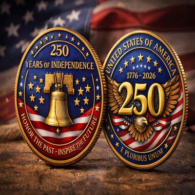 250th Anniversary USA Challenge Coin 17762026, American Independence Commemorative Coin, Patriotic Military Style Collectible Coin, Veteran Gift, USA 250 Years Token (Front+Back Side)