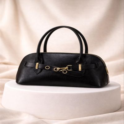 SODEF Crossbody Bag with Buckle Detail Faux Leather Black Casual Shoulder Bag for Women - Black, Standart