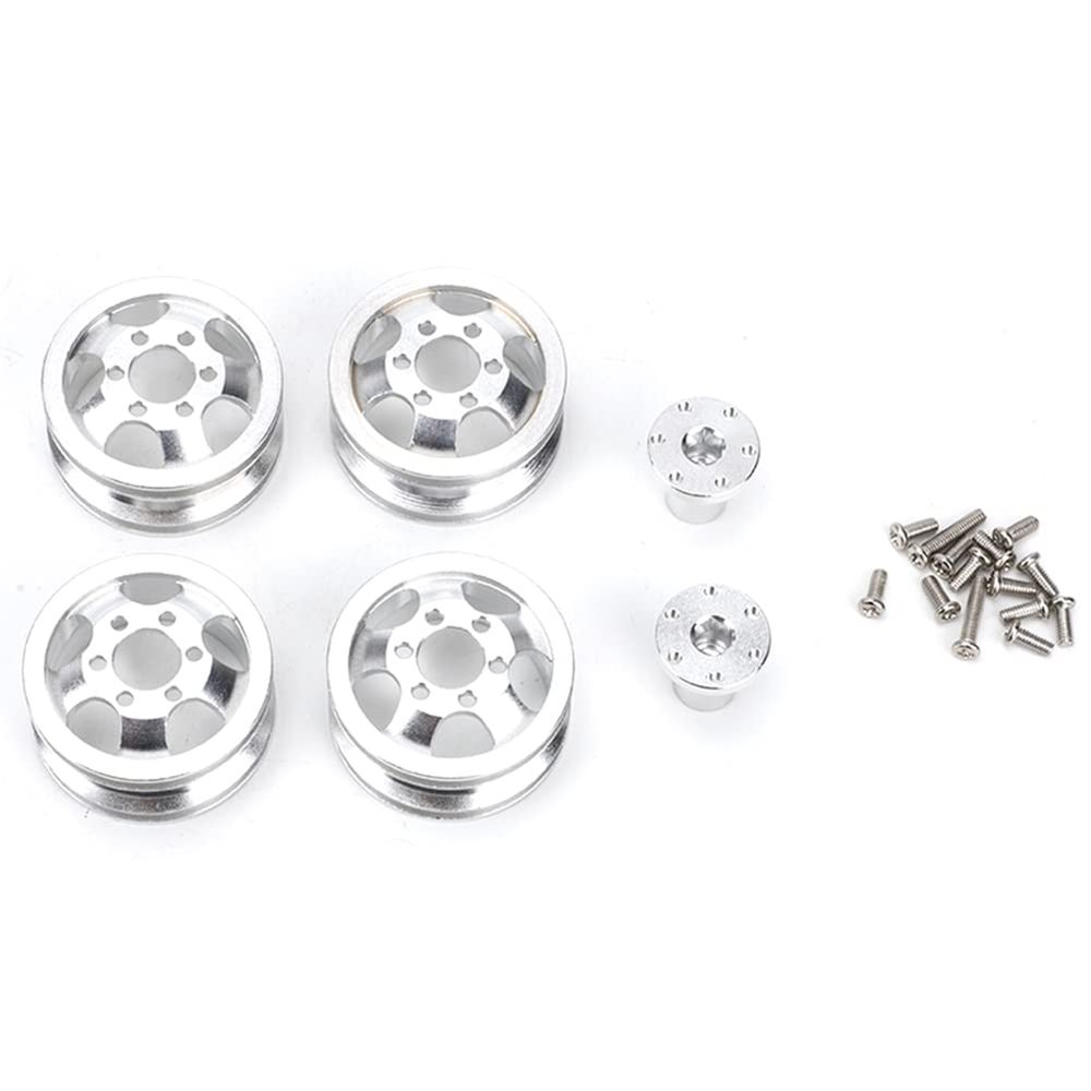 4Pcs Silver RC Car Wheel Hub with Long Adapter, Aluminum Alloy Replacement for WPL 1/16 B14 B24 B16 B36 and Q60 Q61 Q62 Remote Control Cars