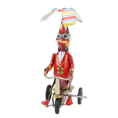 Omquot Duck on the Bike Tin Toy Clock Movement Fine Workmanship Tin Toy for Party