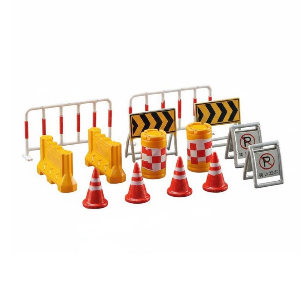 predolo Sand Table Traffic Block Model Hand-Painted Miniature Traffic Cone and Barrier Set Comes with Storage Tin Diorama Road Construction Props for Dioramas