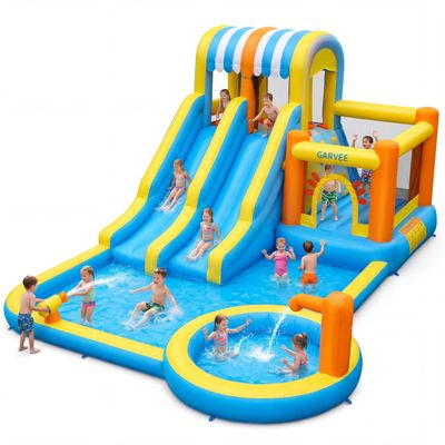 GarveeLife 16 FT Inflatable Water Slide Park,9 in 1 Inflatable Water Bounce House, Jumping Castle with Slide, Water Squirter, Jumping, Climbing Wall, Splash Pool, Basketball Hoop for Kids Outdoor