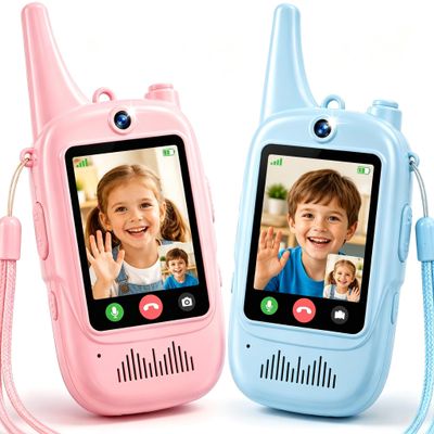Video Walkie Talkies for Kids 2 Pack with Camera & Screen, Rechargeable Long Range Two-Way Radios with Live Video Chat, Voice Changer & Private Connection, Gifts for Boys Girls Ages 3-12
