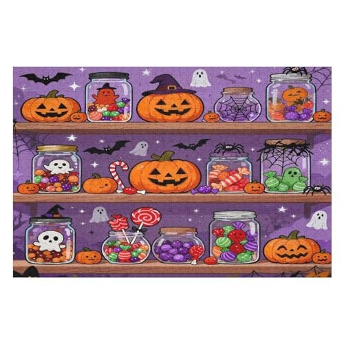 1000 Piece Halloween Jigsaw Puzzle for Adults Spider Candy Jar Design, Hard Challenge Puzzle, Ideal for Gifts, Halloween Party & Family Game Night, 30x20 in