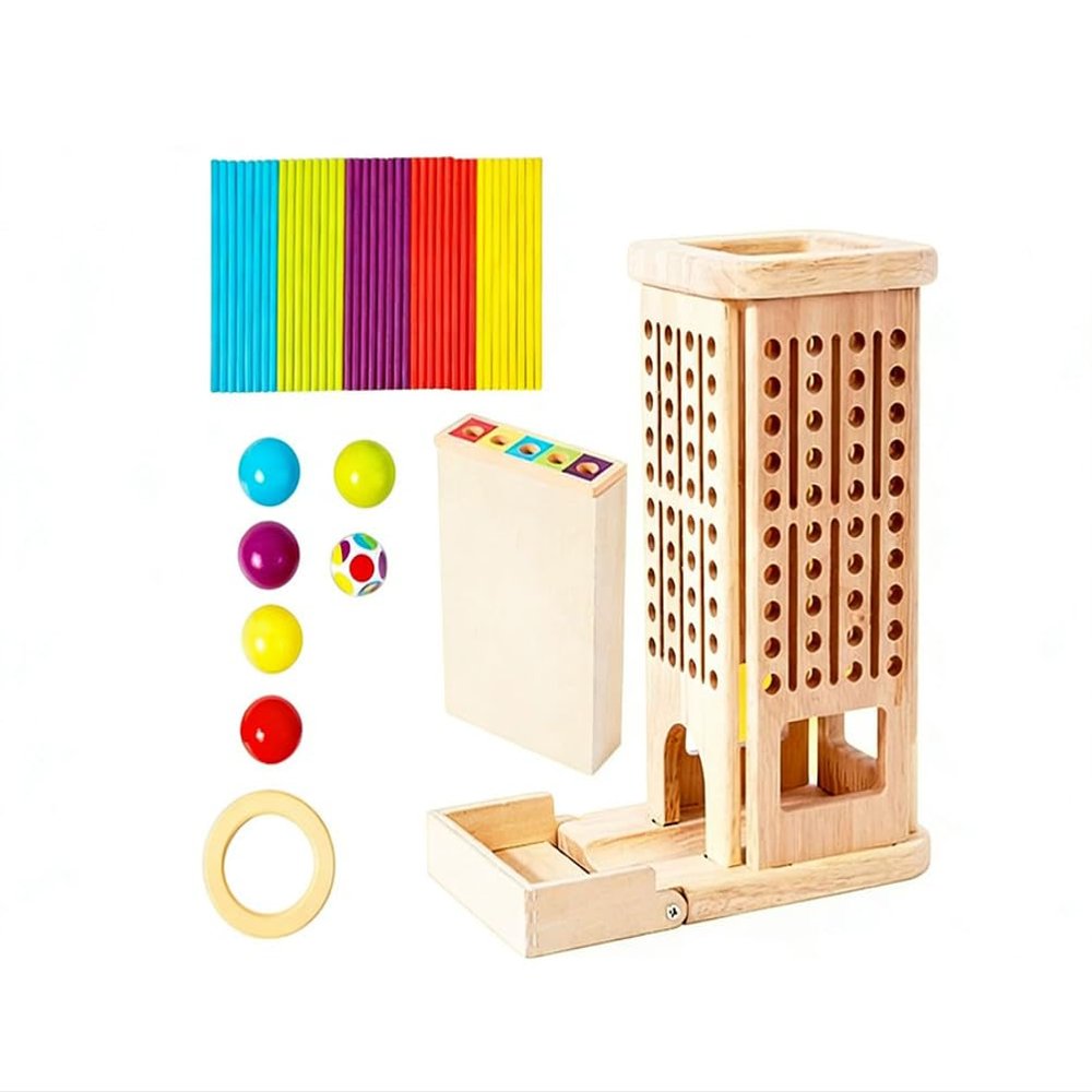 LLTCMAOYI Montessori 3-in-1 Wooden Stick Pull Game, Fun Family & Classroom Activity