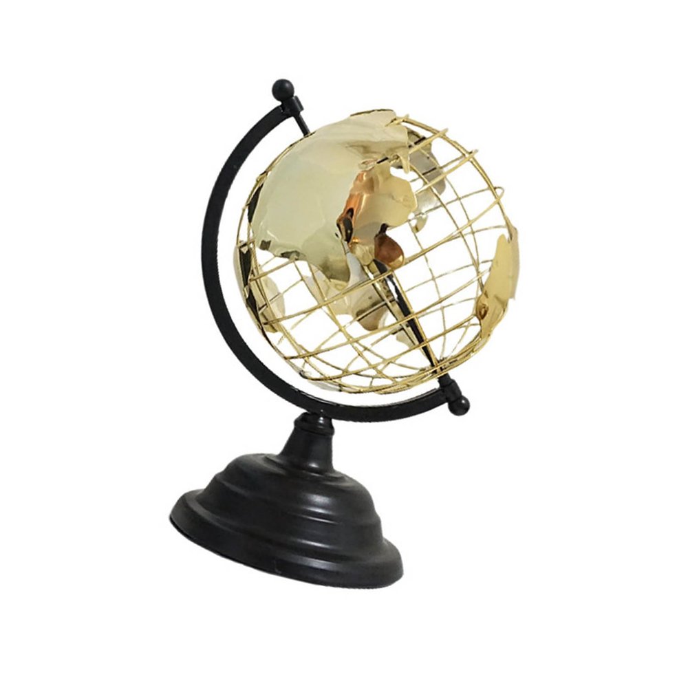 Metal Decor, Iron Hollow Out Gold Sphere with Black Stand, Rotatable 2 Size Options Modern Desktop Ornament for Home Bookshelf Living Room Decoration
