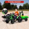 4-in-1 24V Ride on Tractor for Kids 4-8, Electric Ride on Car Toy Excavator & Bulldozer with Trailer, Digger Bucket, Parent Remote Control, Dual 80W Motors, EVA Tires, LED Lights view 4
