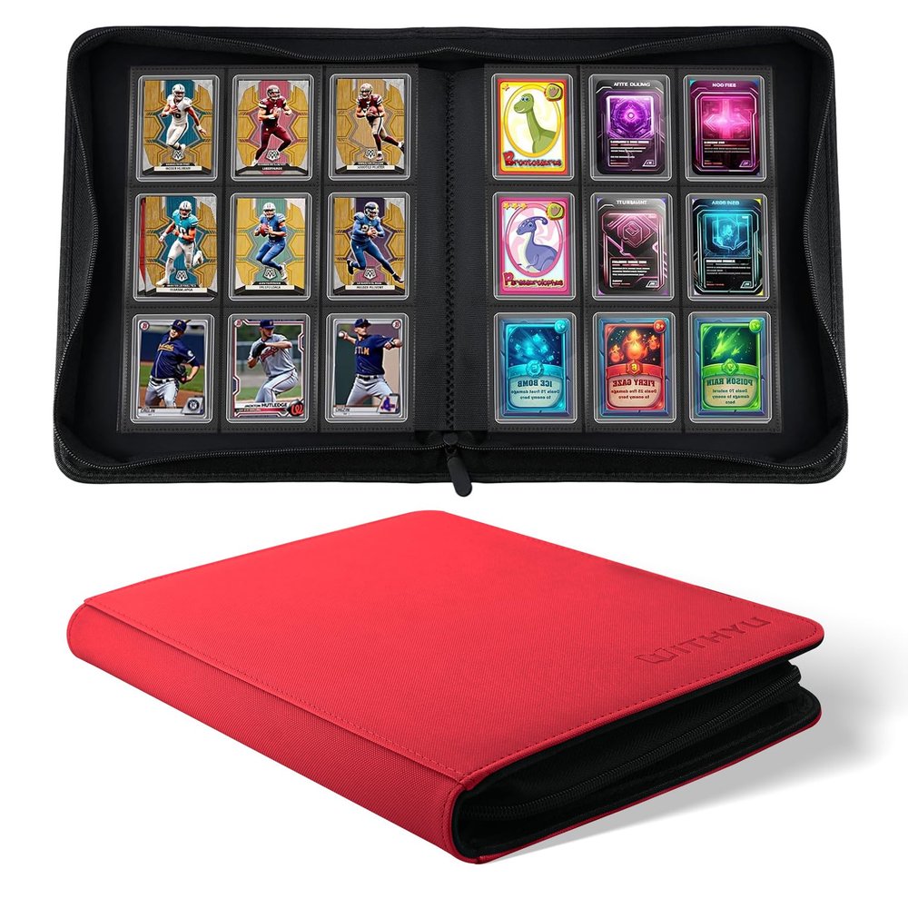WITHYU Top Loader Binder 9 Pocket, Holds 288 Toploaders for 3" x 4" Trading Cards, Premium PU Leather Ringless Album with Zipper Closure, Gift for Card Collectors, Burgundy