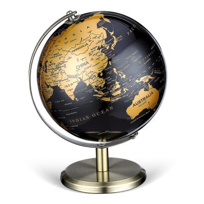 Alipis World Globe with Stand: 5. 5 Inch Desktop Earth Globe for Adults - European Luxury Decorative Map for Desk & Office Decor, Rotating Educational Ornament - Black & Gold