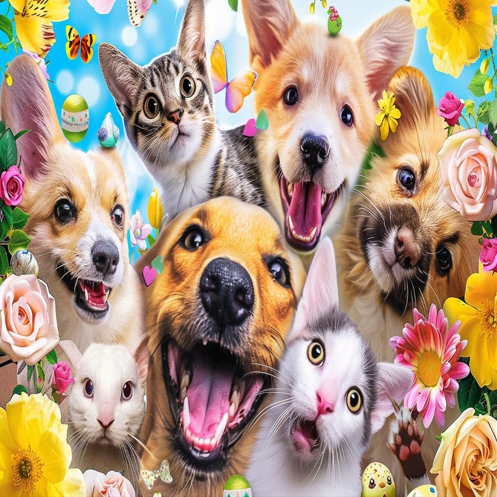 1000 Piece Wooden Jigsaw Puzzle for Adults Happy Animals & Active Mind Dog Home Decor Art Piece Hand-Eye Coordination Activity for Family & Friend Gathering