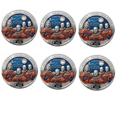 Artemis II Heroic Achievement 3D High-Relief Enamel Commemorative Coin, Artemis II Lunar Mission Commemorative Coin,Space Exploration Collector Coins, for Astronomy Lovers (6pcs)