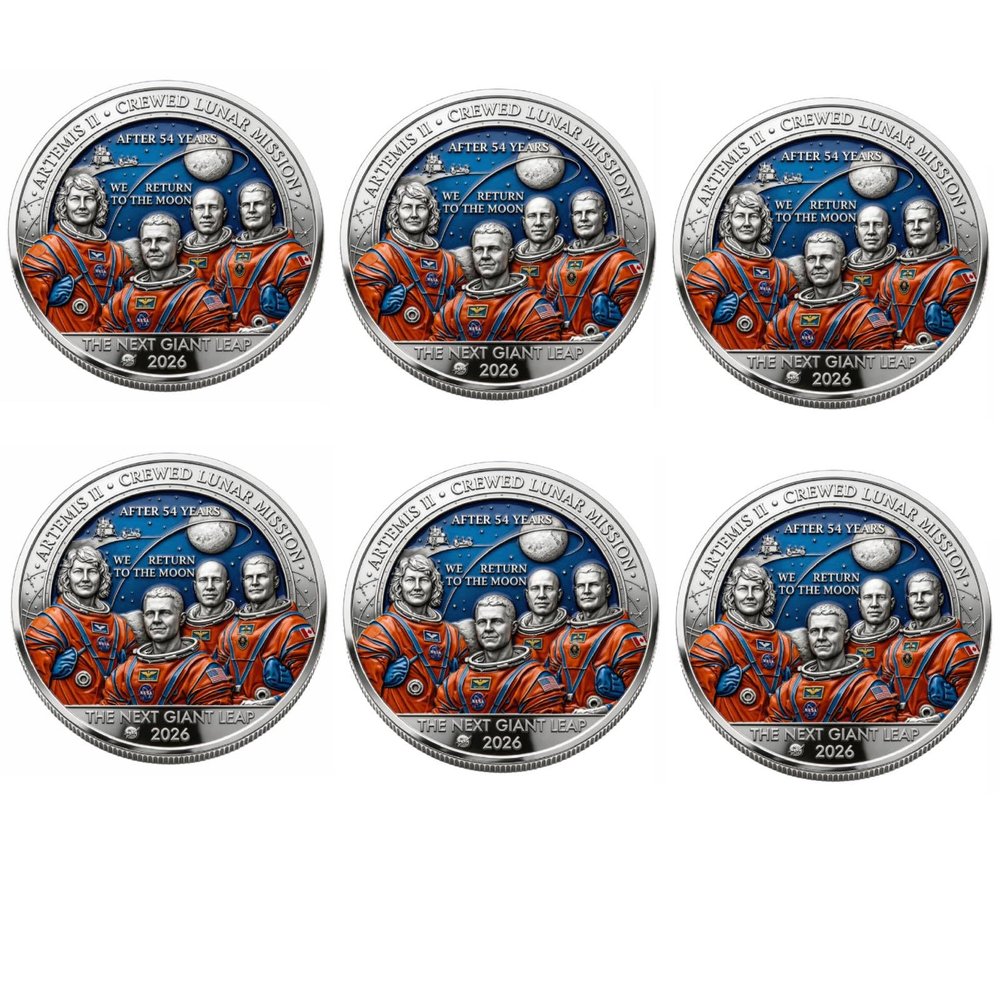 Artemis II Heroic Achievement 3D High-Relief Enamel Commemorative Coin, Artemis II Lunar Mission Commemorative Coin,Space Exploration Collector Coins, for Astronomy Lovers (6pcs)