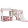 Kids Playhouse Playground Playsets Outdoor Playhouse 10 in 1 Toddler Slide with Rock Climber with Basketball, Hoop, Storage, Playroom Upgraded (Pink) view 1