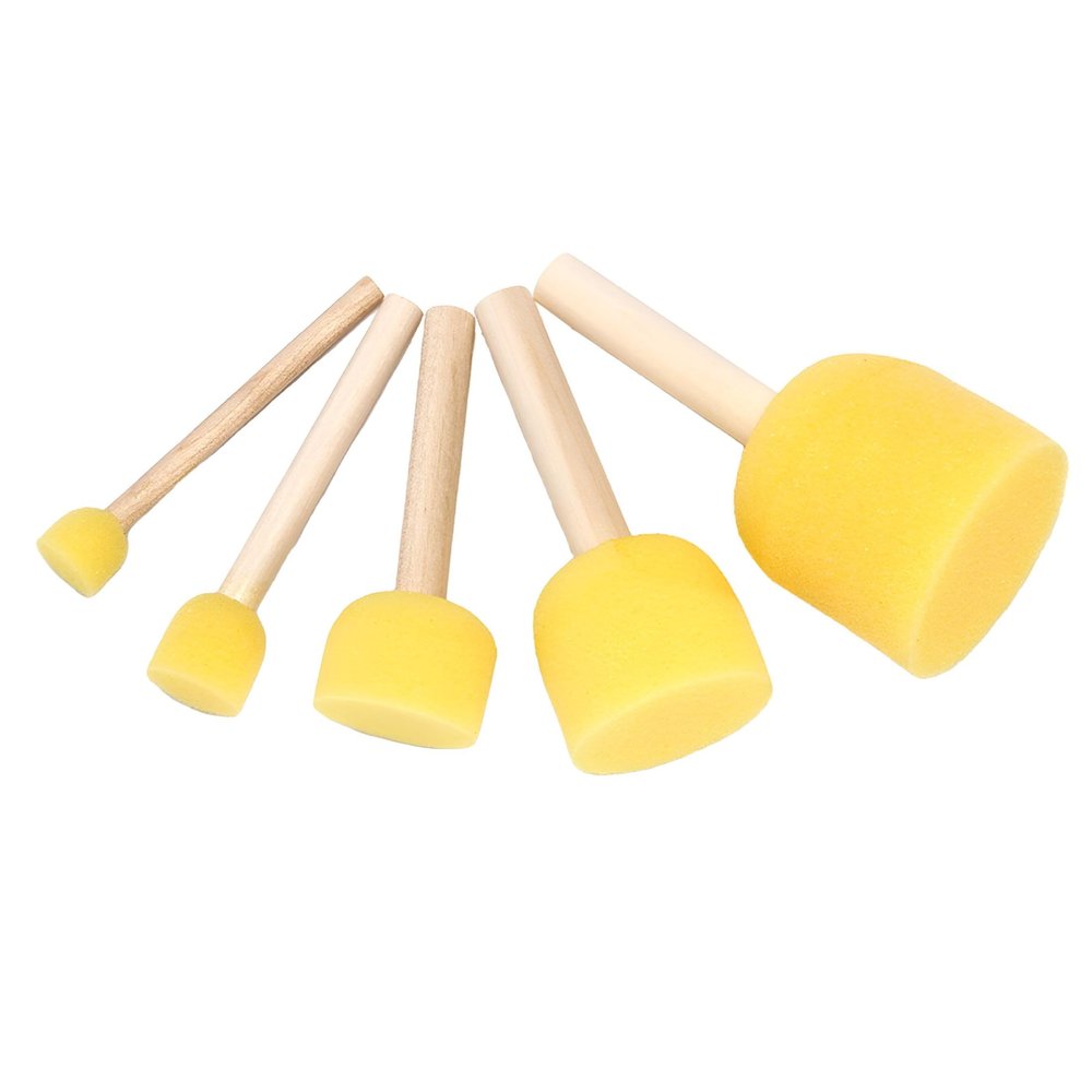 5-Pieces Round Foam Brush Set Wooden Handle Sponge Painting Tools Lightweight Sponge Paint Brush Early Learning Birthday Gift for DIY Crafts Art Supplies