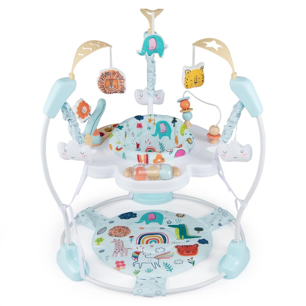INFANS Baby Activity Center, 3 in 1 Play Center Jumpers and Bouncers with Music, Lights, Interactive Toys, 360Rotating Seat, Adjustable Heights, Exersaucer Learning Toys for 6-12 Months (Light Blue)