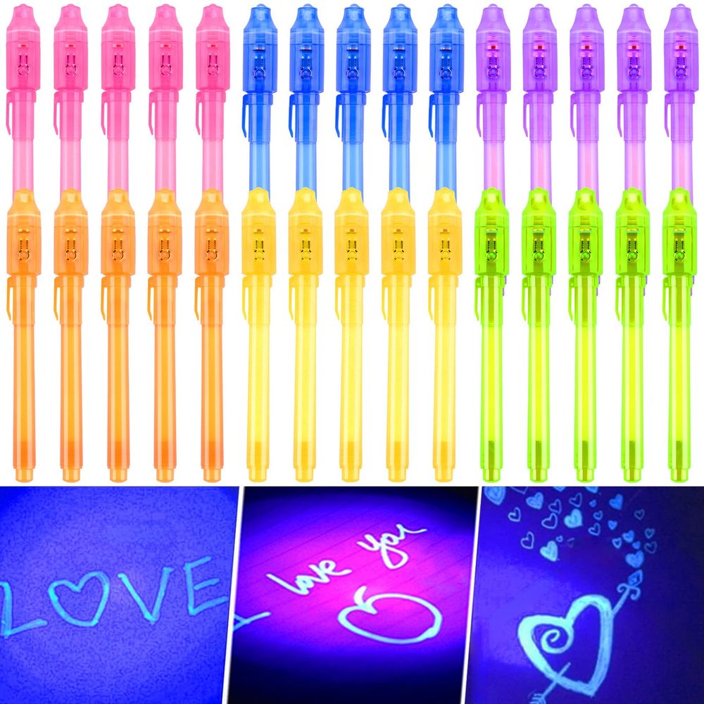 YUBAGOWU Invisible Ink Pen with UV Black Light Secret Spy Pens Magic Disappearing Ink Markers Classroom Prizes ,Goodie Bag Stuffers Party Favors for kids (48 pieces)