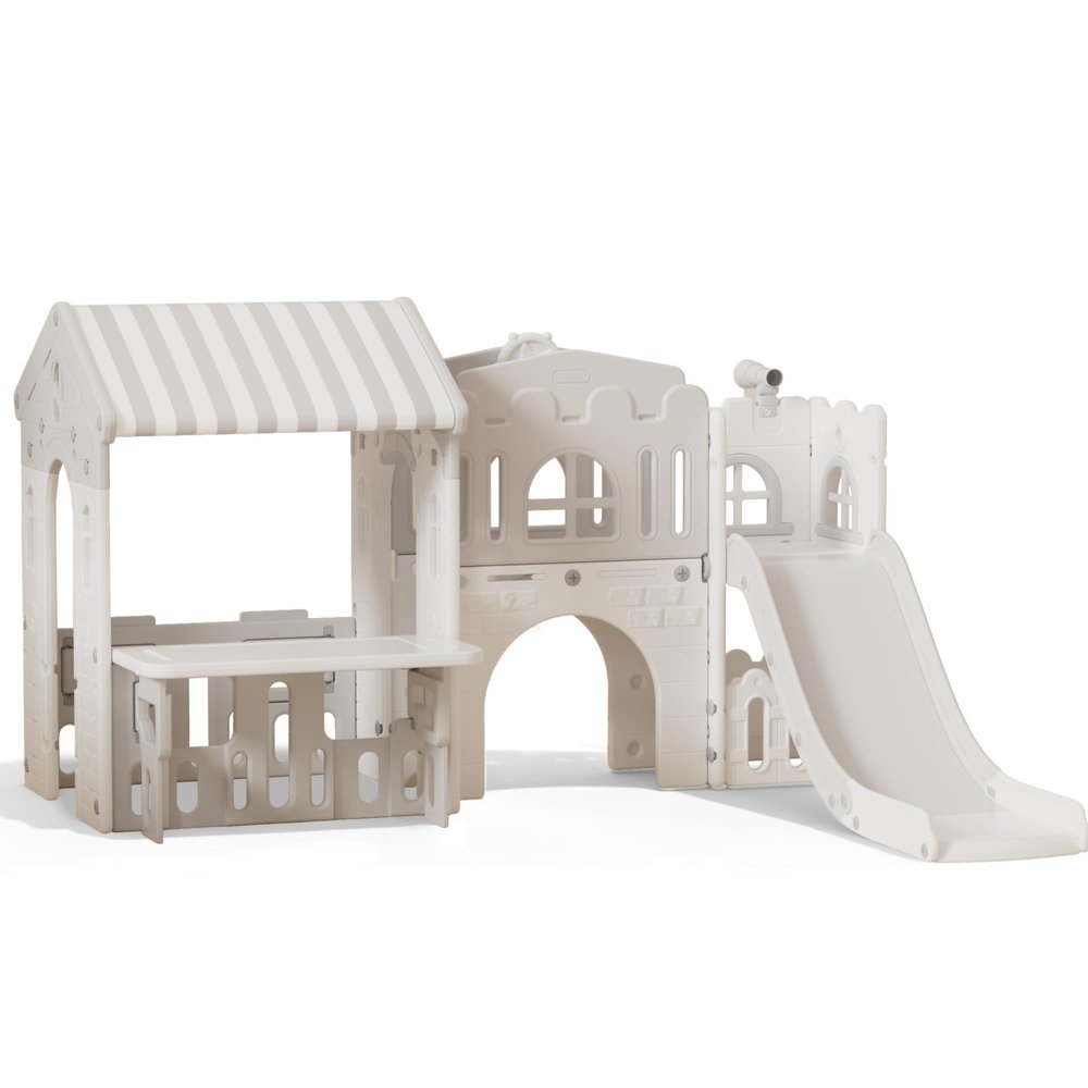Kids Playhouse Playground Playsets Outdoor Playhouse 10 in 1 Toddler Slide with Rock Climber with Basketball, Hoop, Storage, Playroom Upgraded