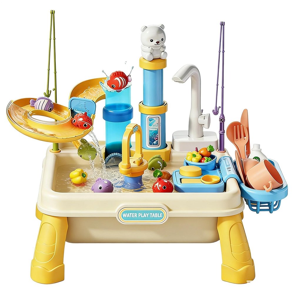 Interactive Water Table, Sensory Activity Station, 18.11x11.02x11.81 Inches Play Tables with Built-In Pump, Outdoor Water Table with Durable Material, Kids Tables Fun Design, Waters Toy for Boys Girls
