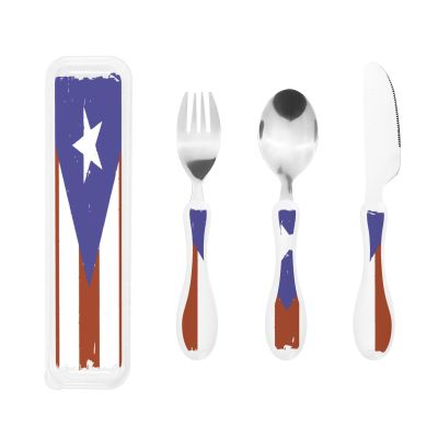 Puerto Rico Ricans Boricua Flag Stainless Steel Utensils Portable Gourd Handle Knife Fork Spoon Three Piece Set