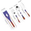 Puerto Rico Ricans Boricua Flag Stainless Steel Utensils Portable Gourd Handle Knife Fork Spoon Three Piece Set view 2