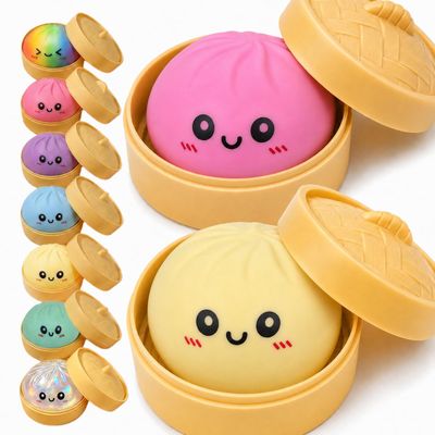 2PCS Dumpling Squishies Toys with Food Steamer,Colorful Squeeze Dough Fidget Sensory Stress Balls,Stretchy Hand Desk Toys for Stress Relief Squishies Dumpling Gifts,Pink&Yellow