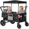 MomZi Wagon Stroller for 2 Kids, Collapsible Wagon Stroller with Removable Canopy, Foldable Stroller Wagon with 2 Seater and Storage Pocket for Baby Toddlers Black view 1